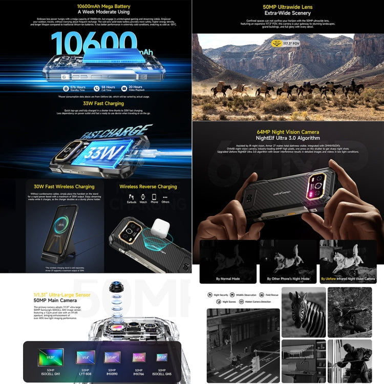 [HK Warehouse] Ulefone Armor 27 Rugged Phone, 12GB+256GB, Night Vision, 10600mAh, 6.78 inch Android 14 MediaTek Helio G99 Octa Core, Network: 4G, NFC, OTG (Black)