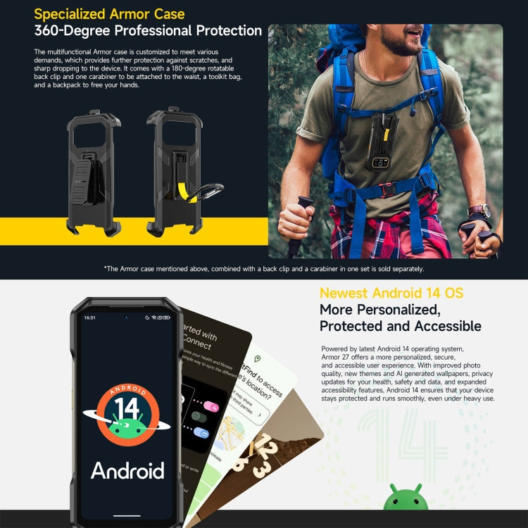 [HK Warehouse] Ulefone Armor 27 Rugged Phone, 12GB+256GB, Night Vision, 10600mAh, 6.78 inch Android 14 MediaTek Helio G99 Octa Core, Network: 4G, NFC, OTG (Black)