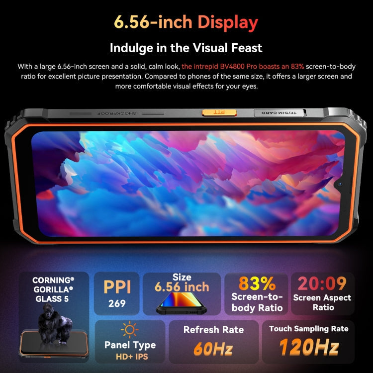 [HK Warehouse] Blackview BV4800 Pro, 4GB+128GB, IP68/IP69K/MIL-STD-810H, 6.56 inch Android 14 Unisoc T606 Octa Core, Network: 4G, OTG (Orange)