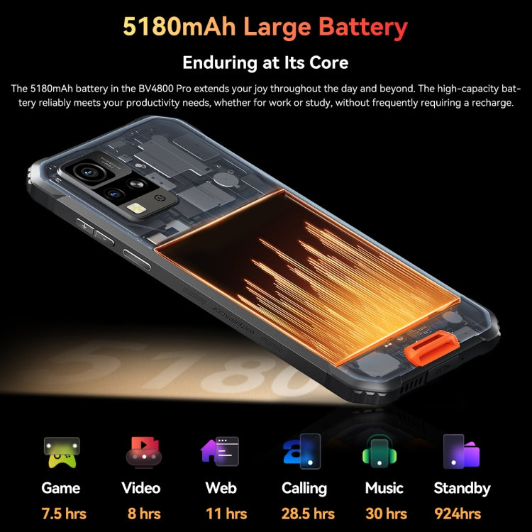 [HK Warehouse] Blackview BV4800 Pro, 4GB+128GB, IP68/IP69K/MIL-STD-810H, 6.56 inch Android 14 Unisoc T606 Octa Core, Network: 4G, OTG (Orange)
