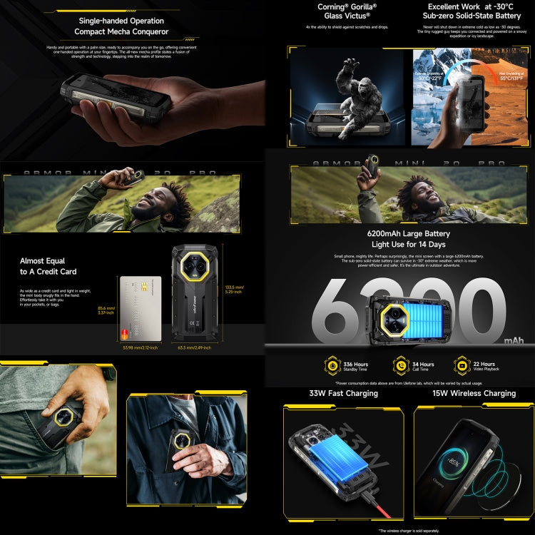 [HK Warehouse] Ulefone Armor Mini 20 Pro, 8GB+256GB, IP68/IP69K Rugged Phone, 4.7 inch Android 15 MediaTek Dimensity 6300 5G Octa Core, Network: 5G, NFC, OTG (Mecha Black)