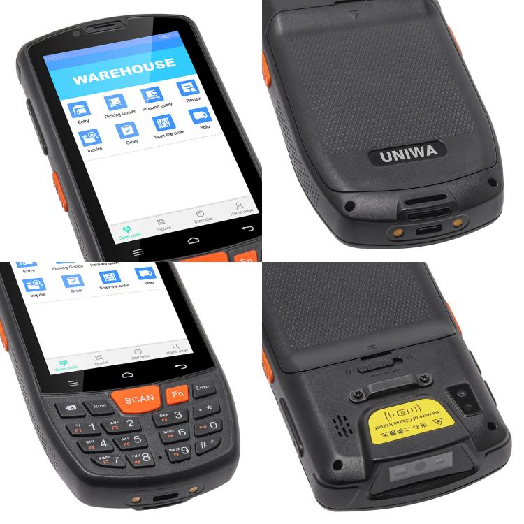 UNIWA HS006 Industrial PDA QR Code Scanner, 2GB+16GB, 4.0 inch Android 11 MediaTek MT6762 Octa Core, NFC, Network: 4G (US Plug)