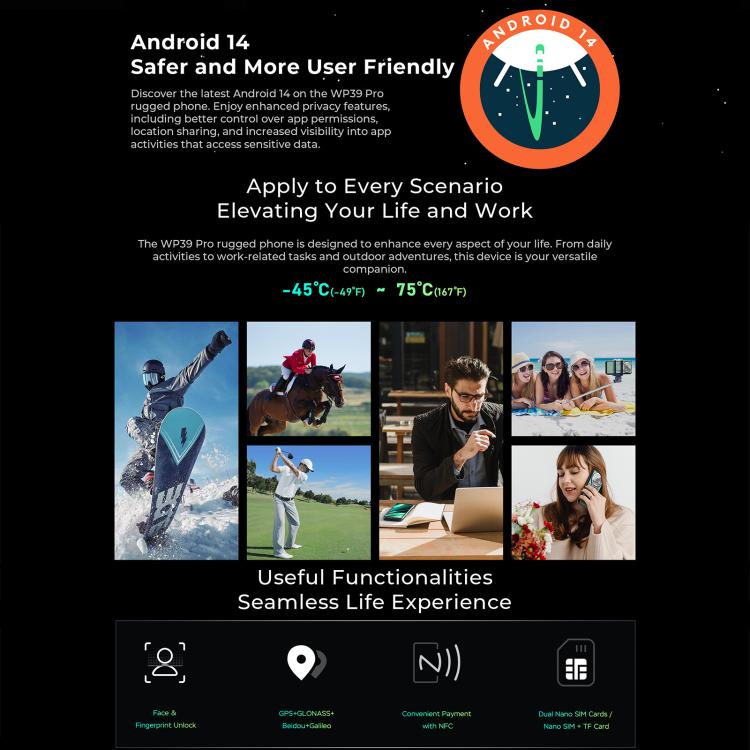 [HK Warehouse] Oukitel WP39 Pro 5G Rugged Phone, 12GB+512GB, Night Vision, Fingerprint Identification, 6.6 inch Android 14 MediaTek Dimensity 6300 Octa Core, NFC, OTG, Network: 5G (Grey)