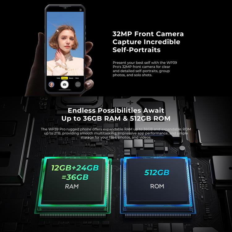 [HK Warehouse] Oukitel WP39 Pro 5G Rugged Phone, 12GB+512GB, Night Vision, Fingerprint Identification, 6.6 inch Android 14 MediaTek Dimensity 6300 Octa Core, NFC, OTG, Network: 5G (Green)