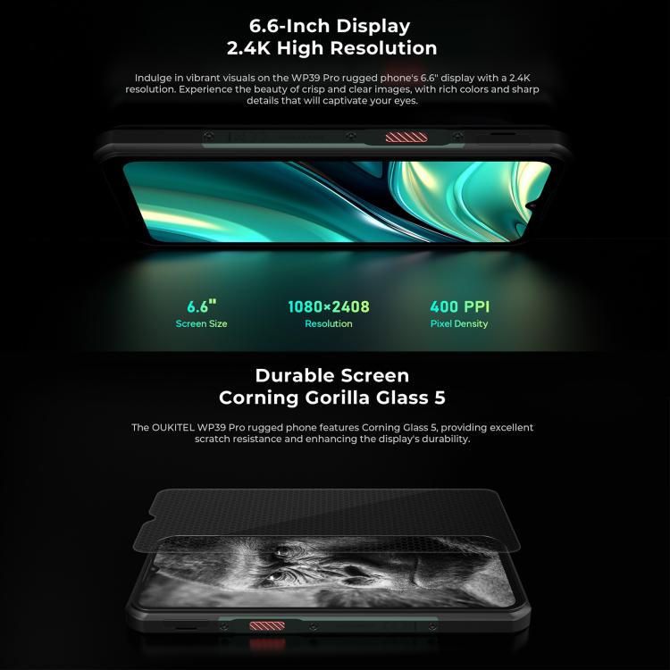 [HK Warehouse] Oukitel WP39 Pro 5G Rugged Phone, 12GB+512GB, Night Vision, Fingerprint Identification, 6.6 inch Android 14 MediaTek Dimensity 6300 Octa Core, NFC, OTG, Network: 5G (Green)