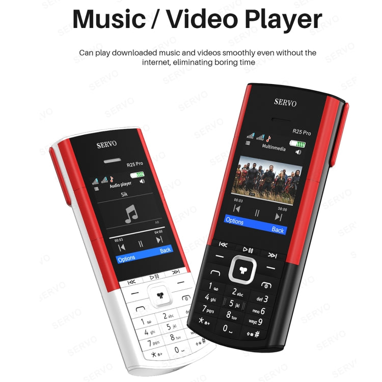 SERVO R25 Pro Mobile Phone with TWS Bluetooth Headsets, 2.4 inch, 24 Keys, Support Bluetooth, Quick Dial, Auto Response, FM, Flashlight, GSM, Dual SIM (White Red)