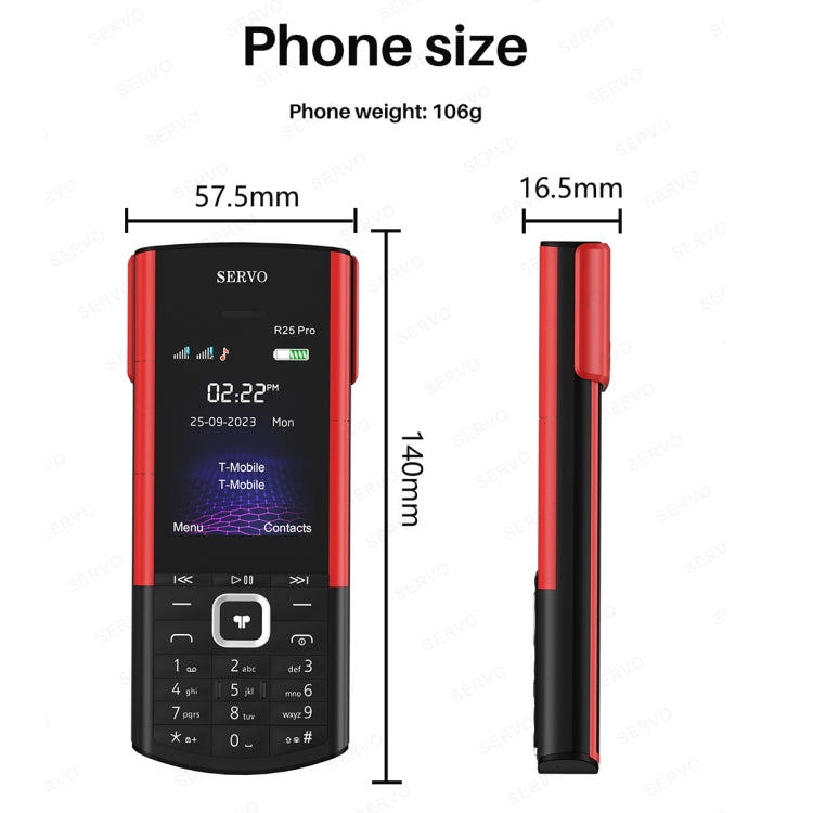 SERVO R25 Pro Mobile Phone with TWS Bluetooth Headsets, 2.4 inch, 24 Keys, Support Bluetooth, Quick Dial, Auto Response, FM, Flashlight, GSM, Dual SIM (Black Red)