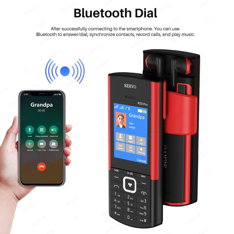 SERVO R25 Pro Mobile Phone with TWS Bluetooth Headsets, 2.4 inch, 24 Keys, Support Bluetooth, Quick Dial, Auto Response, FM, Flashlight, GSM, Dual SIM (Black Red)