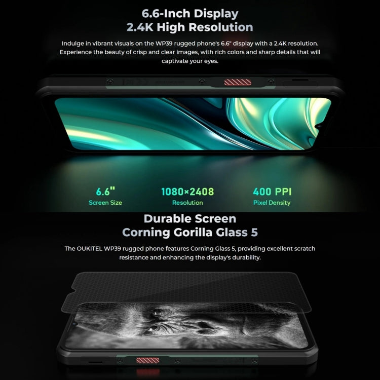 [HK Warehouse] Oukitel WP39 5G Rugged Phone, 6GB+256GB, Night Vision, Fingerprint Identification, 6.6 inch MediaTek Dimensity 6100+ Octa Core, NFC, OTG, Network: 5G (Green)
