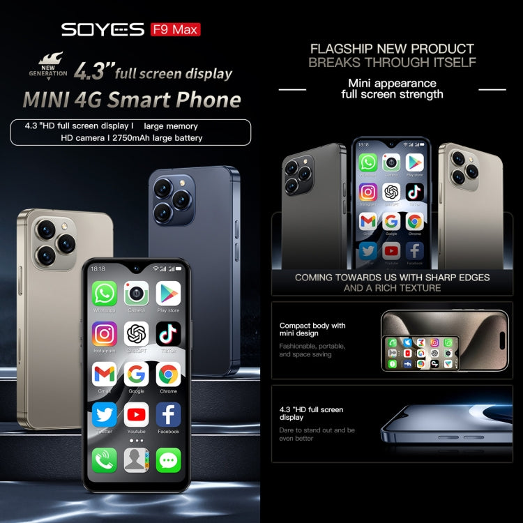 SOYES F9 Max, 6GB+128GB, 4.3 inch Android 12 MTK6762 Octa Core, Network: 4G, OTG, Dual SIM (Black)