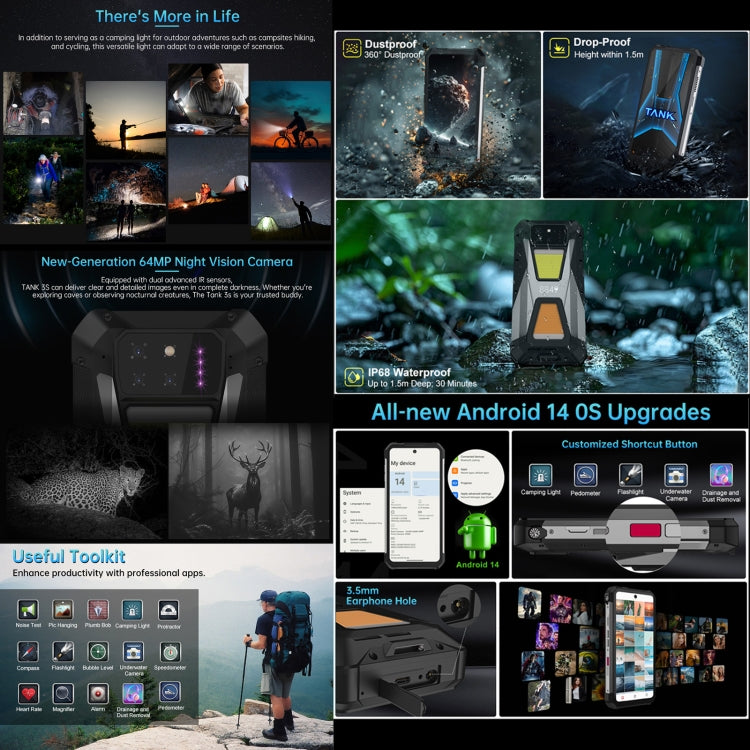 [HK Warehouse] Unihertz 8849 Tank 3S Night Vision Projector Rugged Phone, 12GB+256GB, 6.79 inch Android 14 Dimensity 8200 Octa Core, Network: 5G (Black)