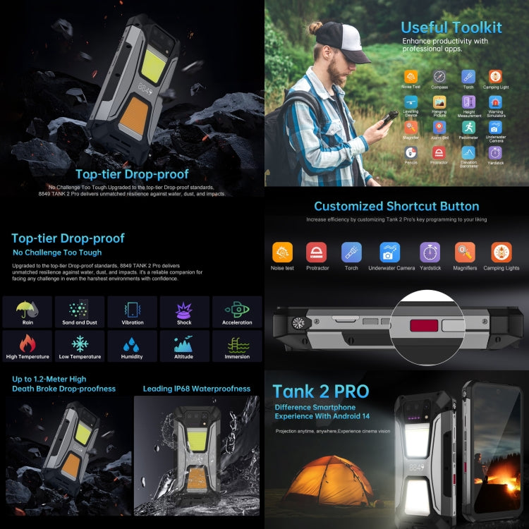 [HK Warehouse] Unihertz 8849 Tank 2 Pro Night Vision Projector Rugged Phone, 12GB+512GB, 6.79 inch Android 14 MTK6789 Octa Core, Network: 4G (Black)