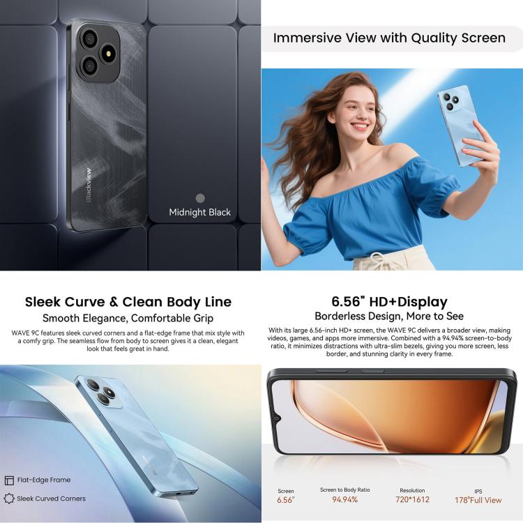 Blackview WAVE 9C, 4GB+64GB, 6.56 inch Android 15 Unisoc T603 SC9863A Octa Core, Network: 4G, OTG, 4GB+64GB