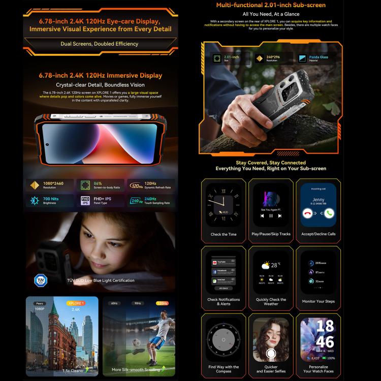 Blackview XPLORE 1, 16GB+512GB, 6.78 inch Android 15 Dimensity 7050 MT8791V/HZA Octa Core, Network: 5G, OTG, NFC, XPLORE 1 16GB+512GB
