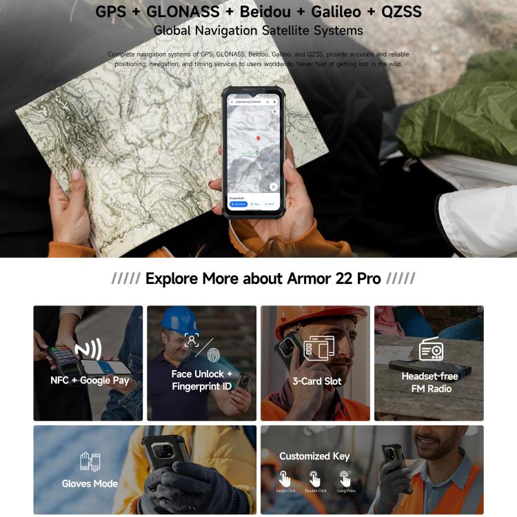 Ulefone Armor 22 Pro IP68/IP69K Rugged Phone, 8GB+128GB, 6.58 inch Android 15 MediaTek Helio G96 Octa Core, Network: 4G, NFC, OTG, 8GB+128GB