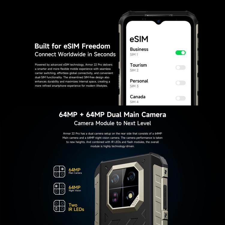 Ulefone Armor 22 Pro IP68/IP69K Rugged Phone, 8GB+128GB, 6.58 inch Android 15 MediaTek Helio G96 Octa Core, Network: 4G, NFC, OTG, 8GB+128GB