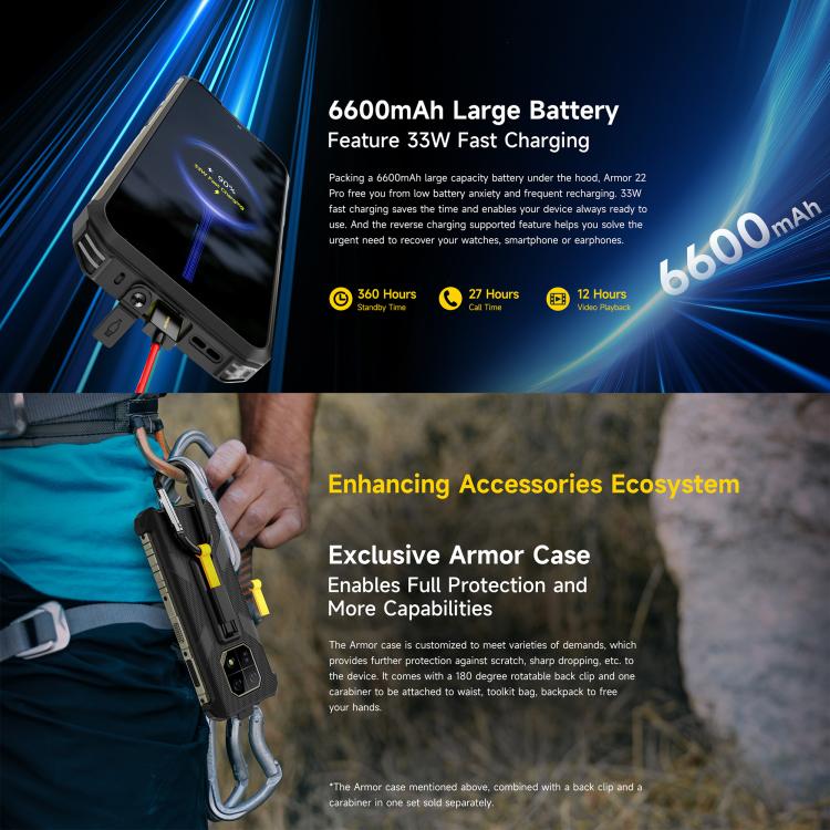 Ulefone Armor 22 Pro IP68/IP69K Rugged Phone, 8GB+128GB, 6.58 inch Android 15 MediaTek Helio G96 Octa Core, Network: 4G, NFC, OTG, 8GB+128GB