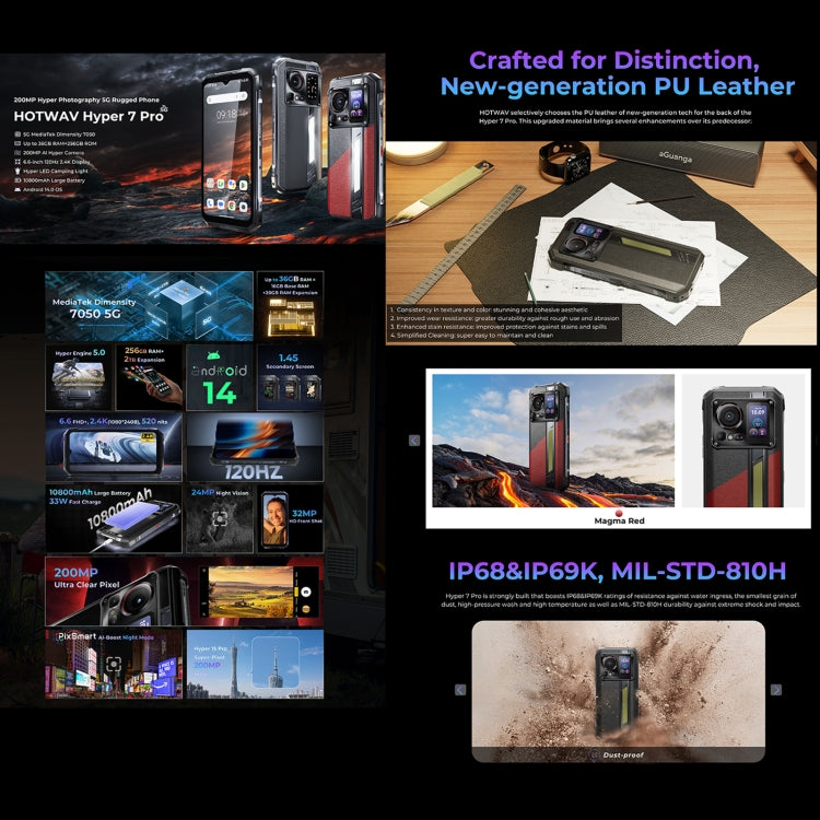 [HK Warehouse] HOTWAV Hyper 7 Pro Rugged Phone, 16GB+256GB, 10800mAh, 6.6 inch Android 14 MediaTek Dimensity 7050 5G, Network: 5G, OTG, NFC (Red)