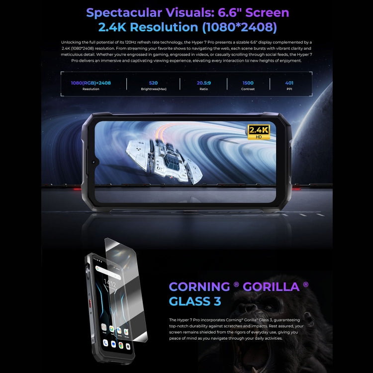 [HK Warehouse] HOTWAV Hyper 7 Pro Rugged Phone, 16GB+256GB, 10800mAh, 6.6 inch Android 14 MediaTek Dimensity 7050 5G, Network: 5G, OTG, NFC (Black)