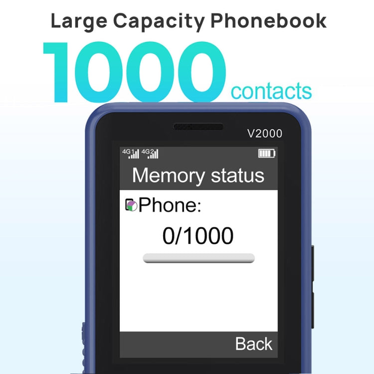 UNIWA V2000 Elder Keypad Phone, 2.4 inch Unisoc T107, 1700mAh Battery, LED Flashlight, SOS, Network: 4G, US Plug (Blue)