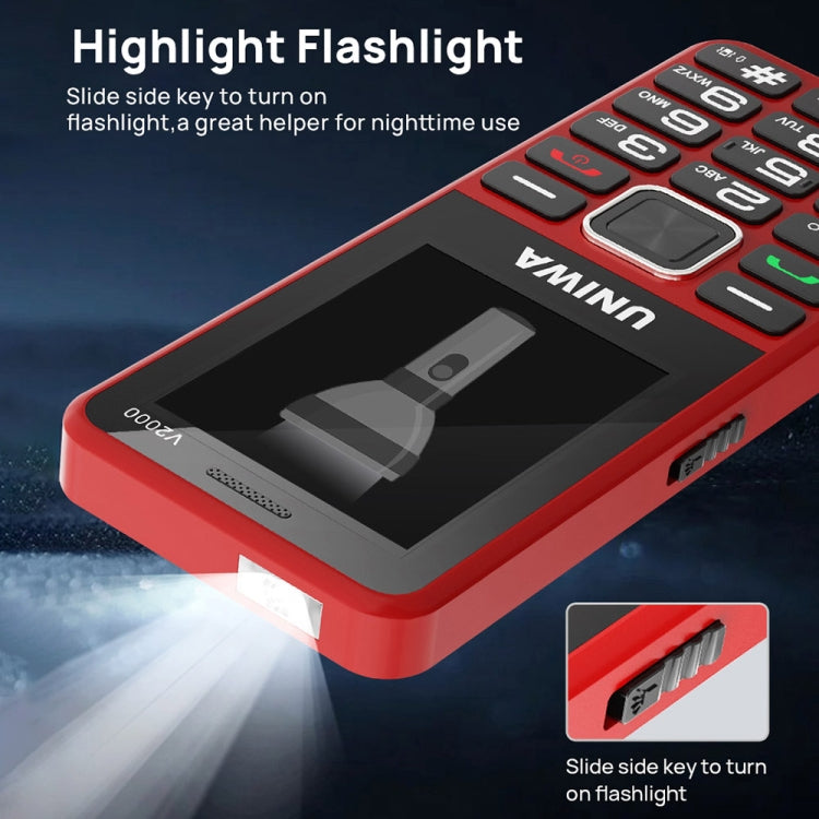 UNIWA V2000 Elder Keypad Phone, 2.4 inch Unisoc T107, 1700mAh Battery, LED Flashlight, SOS, Network: 4G, US Plug (Blue)