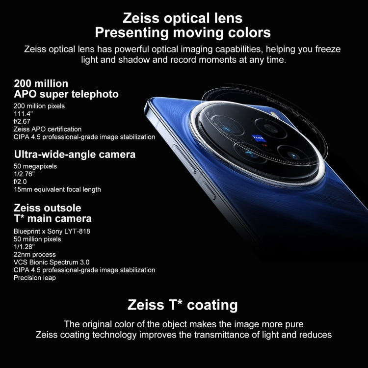 vivo X200 Pro, 12GB+256GB, Face ID / Screen Fingerprint Identification, 6.78 inch Android 15 Dimensity 9400 Octa Core, OTG, NFC, Network: 5G, Support Google Play (Black)