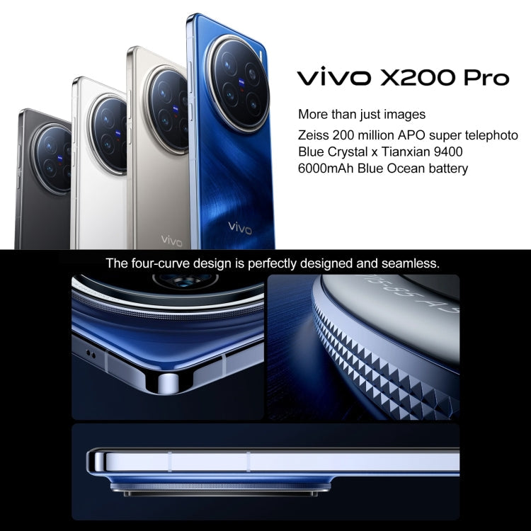 vivo X200 Pro, 16GB+1TB, Face ID / Screen Fingerprint Identification, 6.78 inch Android 15 Dimensity 9400 Octa Core, OTG, NFC, Network: 5G, Support Google Play (Sapphire Blue)