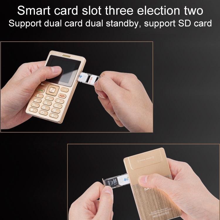 SATREND A10 Card Mobile Phone, 1.77 inch, MTK6261D, 21 Keys, Support Bluetooth, MP3, Anti-lost, Remote Capture, FM, GSM, Dual SIM(Rose Gold)