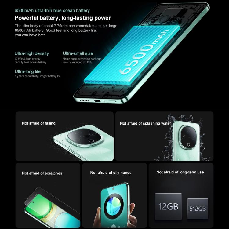 vivo Y300, 12GB+512GB, Face ID / Screen Fingerprint Identification, 6.77 inch Android 15 OriginOS 5 Dimensity 6300 Octa Core, OTG, Network: 5G (Black)