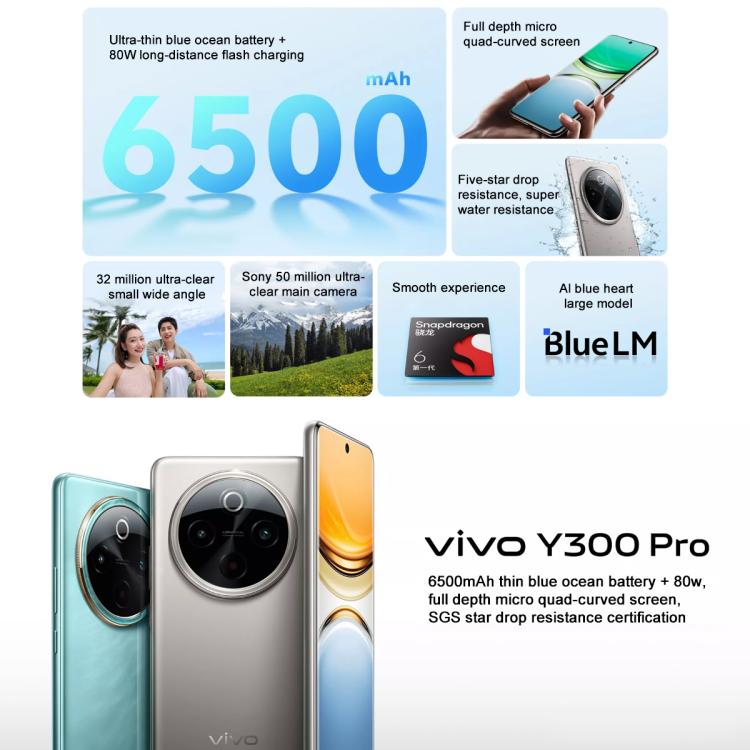 vivo Y300 Pro, 8GB+128GB, Face ID / Screen Fingerprint Identification, 6.77 inch Android 14 OriginOS 4 Snapdragon 6 Gen 1 Octa Core, OTG, Network: 5G (White)
