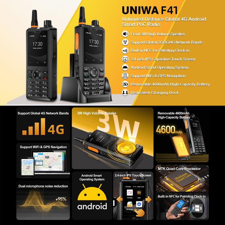 UNIWA F41 Rugged Phone, 1GB+8GB, 2.4 inch MediaTek MT6739 Quad Core,  4600mAh Battery, 21 Keys, Network: 4G (Black)
