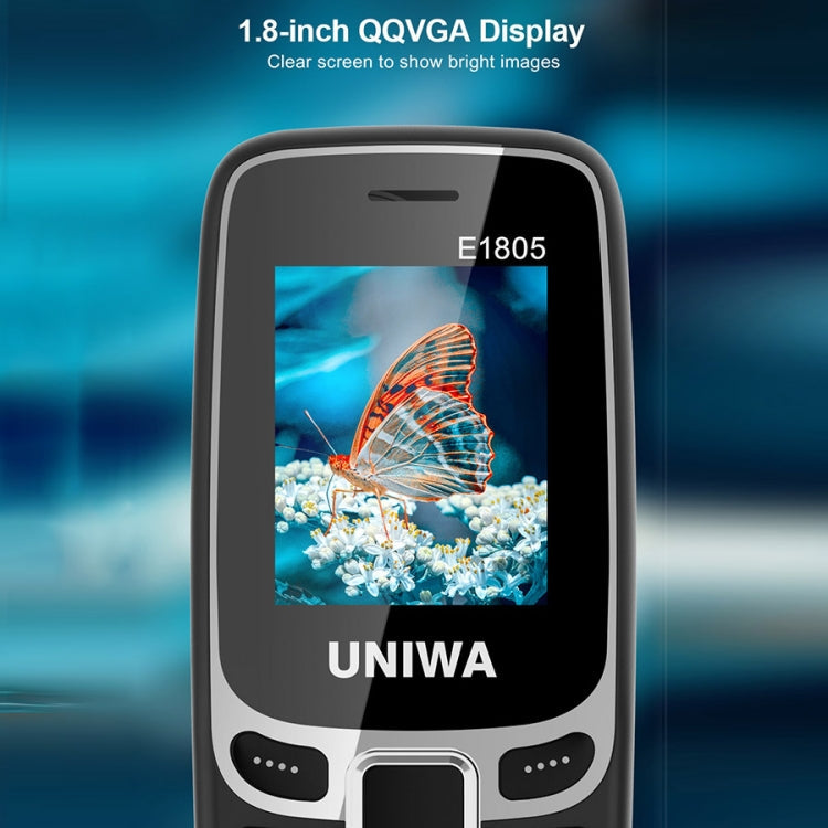 UNIWA E1805, 1.77 inch, SC6531E, 21 Keys, Support Bluetooth, Torch, FM, MP3, MP4, GSM, Dual SIM (Black)