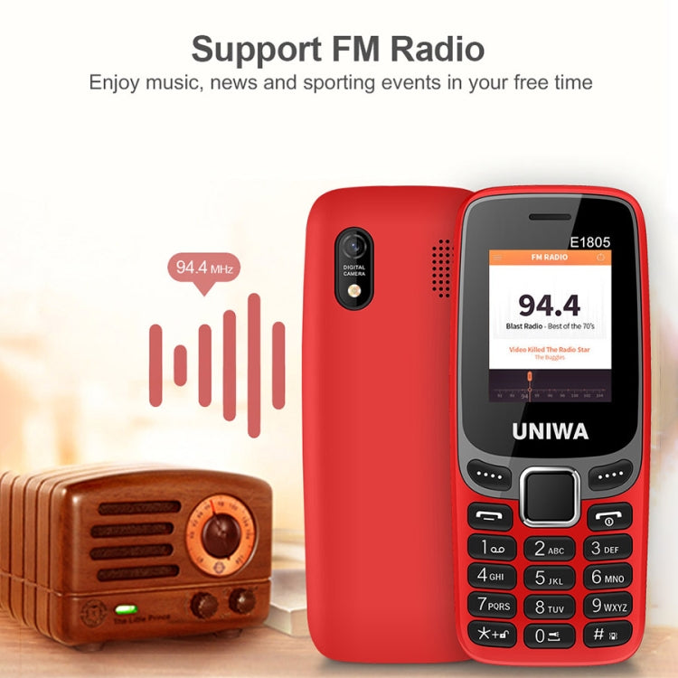 UNIWA E1805, 1.77 inch, SC6531E, 21 Keys, Support Bluetooth, Torch, FM, MP3, MP4, GSM, Dual SIM (Blue)