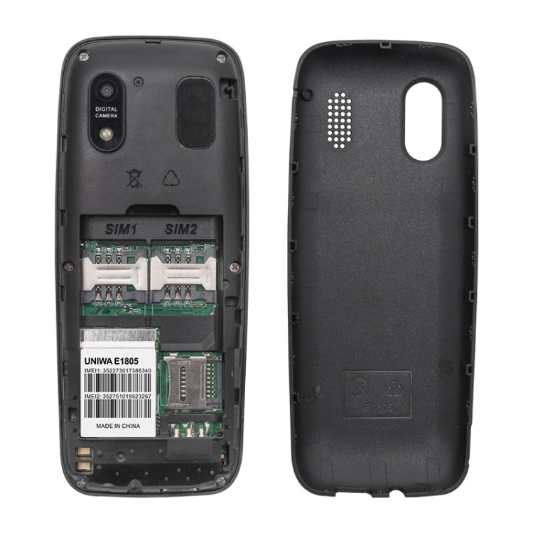 UNIWA E1805, 1.77 inch, SC6531E, 21 Keys, Support Bluetooth, Torch, FM, MP3, MP4, GSM, Dual SIM (Black)