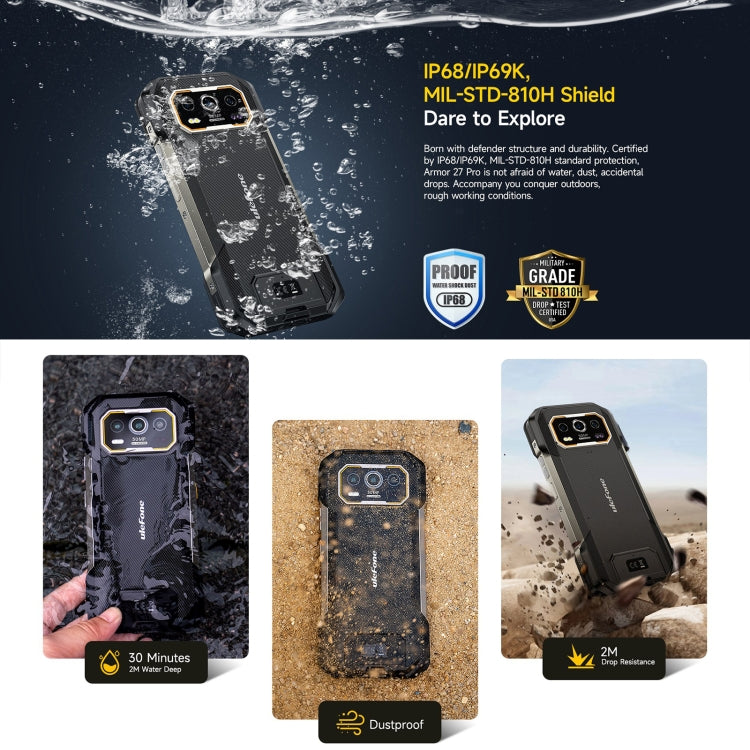 [HK Warehouse] Ulefone Armor 27 Pro Rugged Phone, 12GB+256GB, Night Vision, 10600mAh, 6.78 inch Android 14 MediaTek Dimensity 6300 Octa Core, Network: 5G, NFC (Black)
