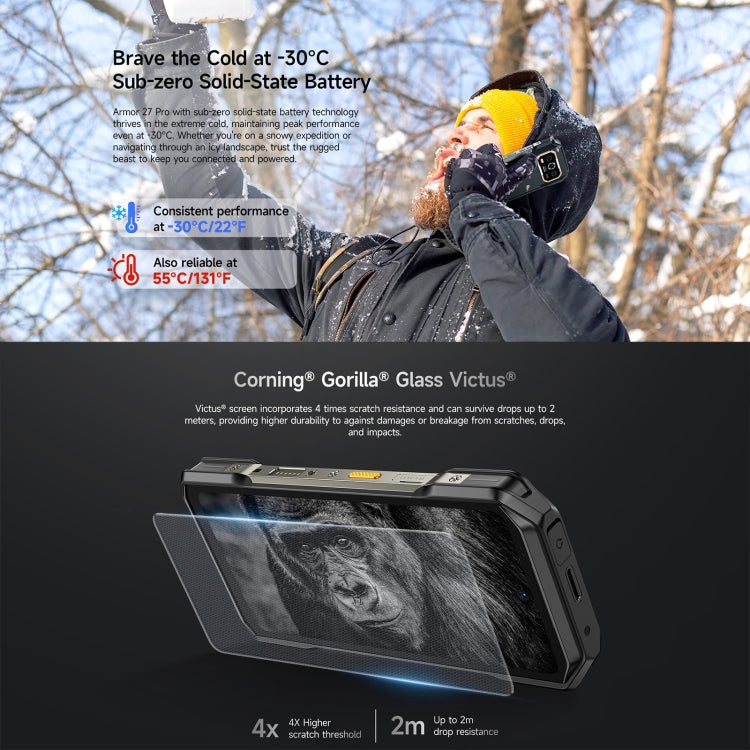 [HK Warehouse] Ulefone Armor 27 Pro Rugged Phone, 12GB+256GB, Night Vision, 10600mAh, 6.78 inch Android 14 MediaTek Dimensity 6300 Octa Core, Network: 5G, NFC (Black)