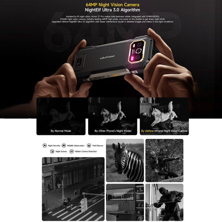 [HK Warehouse] Ulefone Armor 27 Pro Rugged Phone, 12GB+256GB, Night Vision, 10600mAh, 6.78 inch Android 14 MediaTek Dimensity 6300 Octa Core, Network: 5G, NFC (Black)