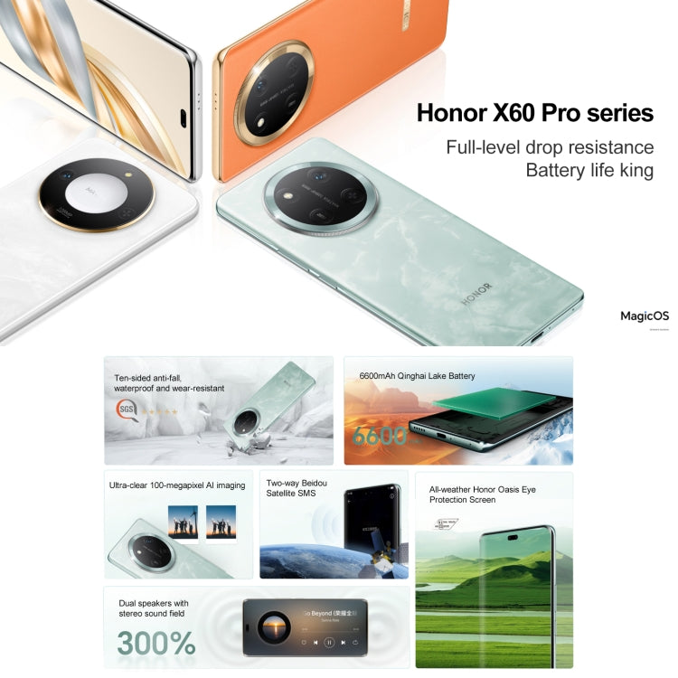Honor X60 Pro, 8GB+128GB, Screen Fingerprint, 6.78 inch MagicOS 8.0 Snapdragon 6 Gen1 Octa Core, Network: 5G, OTG, Support Google Play (Grey)