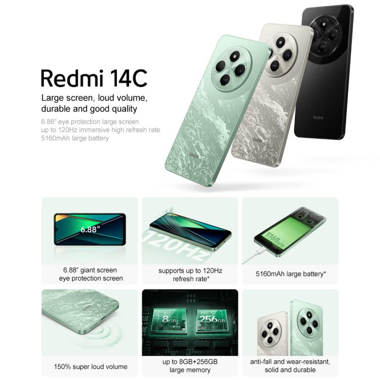 Xiaomi Redmi 14C, 6GB+128GB, 6.88 inch Xiaomi HyperOS MediaTek Helio G81-Ultra Octa Core, Network: 4G, Not Support Google Play (Green)