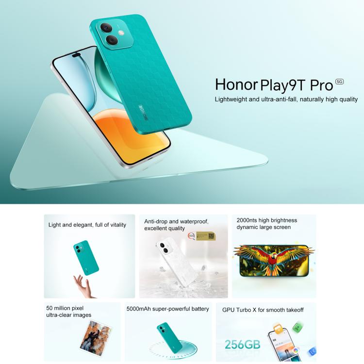 Honor Play9T Pro, 12GB+256GB, Screen Fingerprint, 6.7 inch MagicOS 8.0 Android 14.0 Dimensity 6080 Octa Core, Network: 5G, OTG (White)
