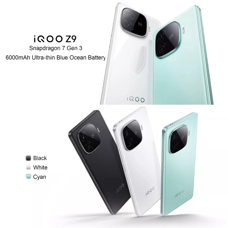 vivo iQOO Z9, Dual Back Cameras, 8GB+128GB, Face ID Screen Fingerprint Identification, 6.78 inch Android 14.0 OriginOS 4 Snapdragon 7 Gen 3 Octa Core 2.63GHz, OTG, NFC, Network: 5G, Support Google Play (White)