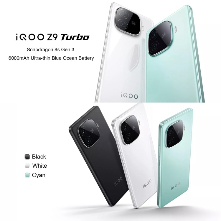 vivo iQOO Z9 Turbo, Dual Back Cameras, 16GB+256GB, Face ID Screen Fingerprint Identification, 6.78 inch Android 14.0 OriginOS 4 Snapdragon 8s Gen 3 Octa Core 3.0GHz, OTG, NFC, Network: 5G, Support Google Play (Black)