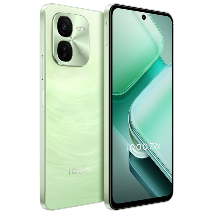 vivo iQOO Z9x, Dual Back Cameras, 8GB+128GB, Face ID Screen Fingerprint Identification, 6.72 inch Android 14.0 OriginOS 4 Snapdragon 6 Gen 1 Octa Core 2.2GHz, OTG, Network: 5G, Support Google Play (Light Green)