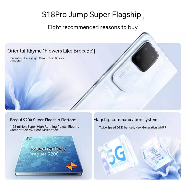 vivo S18 Pro, Triple Back Cameras, 12GB+512GB, Face ID Screen Fingerprint Identification, 6.78 inch Android 14.0 OriginOS 4 Dimensity 9200+ Octa Core 3.35GHz, OTG, NFC, Network: 5G, Support Google Play (Black)