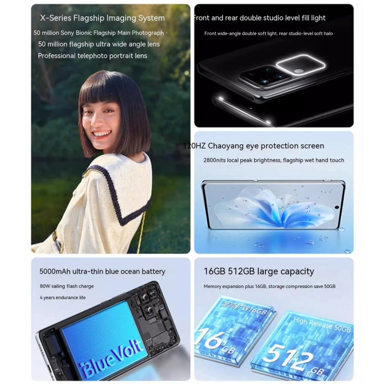 vivo S18 Pro, Triple Back Cameras, 16GB+512GB, Face ID Screen Fingerprint Identification, 6.78 inch Android 14.0 OriginOS 4 Dimensity 9200+ Octa Core 3.35GHz, OTG, NFC, Network: 5G, Support Google Play (Blue)