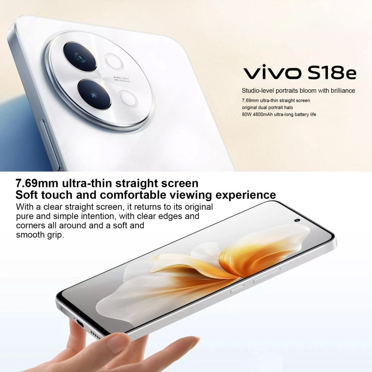 vivo S18e, Dual Back Cameras, 12GB+512GB, Face ID Screen Fingerprint Identification, 6.67 inch Android 14.0 OriginOS 4 Dimensity 7200 Octa Core 2.8GHz, OTG, NFC, Network: 5G, Support Google Play (Silver)