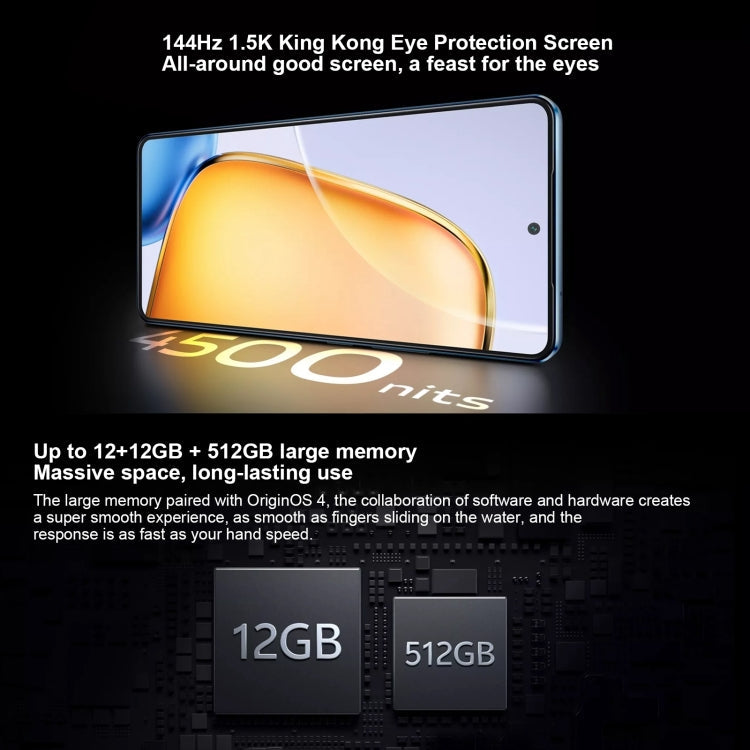 vivo Y200 GT, Dual Back Cameras, 12GB+512GB, Face ID Screen Fingerprint Identification, 6.78 inch Android 14.0 OriginOS 4 Snapdragon 7 Gen 3 Octa Core 2.63GHz, OTG, NFC, Network: 5G, Support Google Play (Blue)