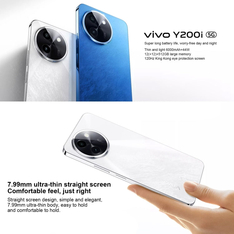 vivo Y200i, Dual Back Cameras, 12GB+256GB, Face ID Screen Fingerprint Identification, 6.72 inch Android 14.0 OriginOS 4 Snapdragon 4 Gen 2 Octa Core 2.2GHz, OTG, Network: 5G, Support Google Play (Black)