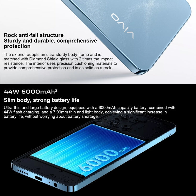 vivo Y200t, Dual Back Cameras, 12GB+256GB, Face ID Screen Fingerprint Identification, 6.72 inch Android 14.0 OriginOS 4 Snapdragon 6 Gen 1 Octa Core 2.2GHz, OTG, Network: 5G, Support Google Play (Blue)