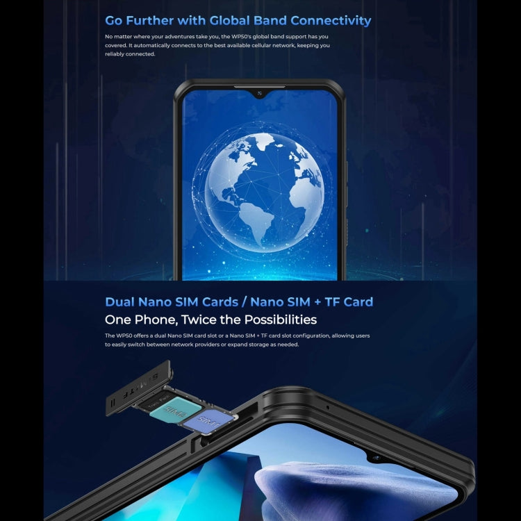 [HK Warehouse] Oukitel WP50 5G Rugged Phone, 4GB+256GB, 6.6 inch Android 14.0 MediaTek Dimensity 6100+ Octa-core, NFC, OTG, Network: 5G (Black)
